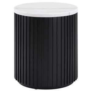 Mercer41 Yamiko Round Marble Top Side End Table White And Charcoal ...